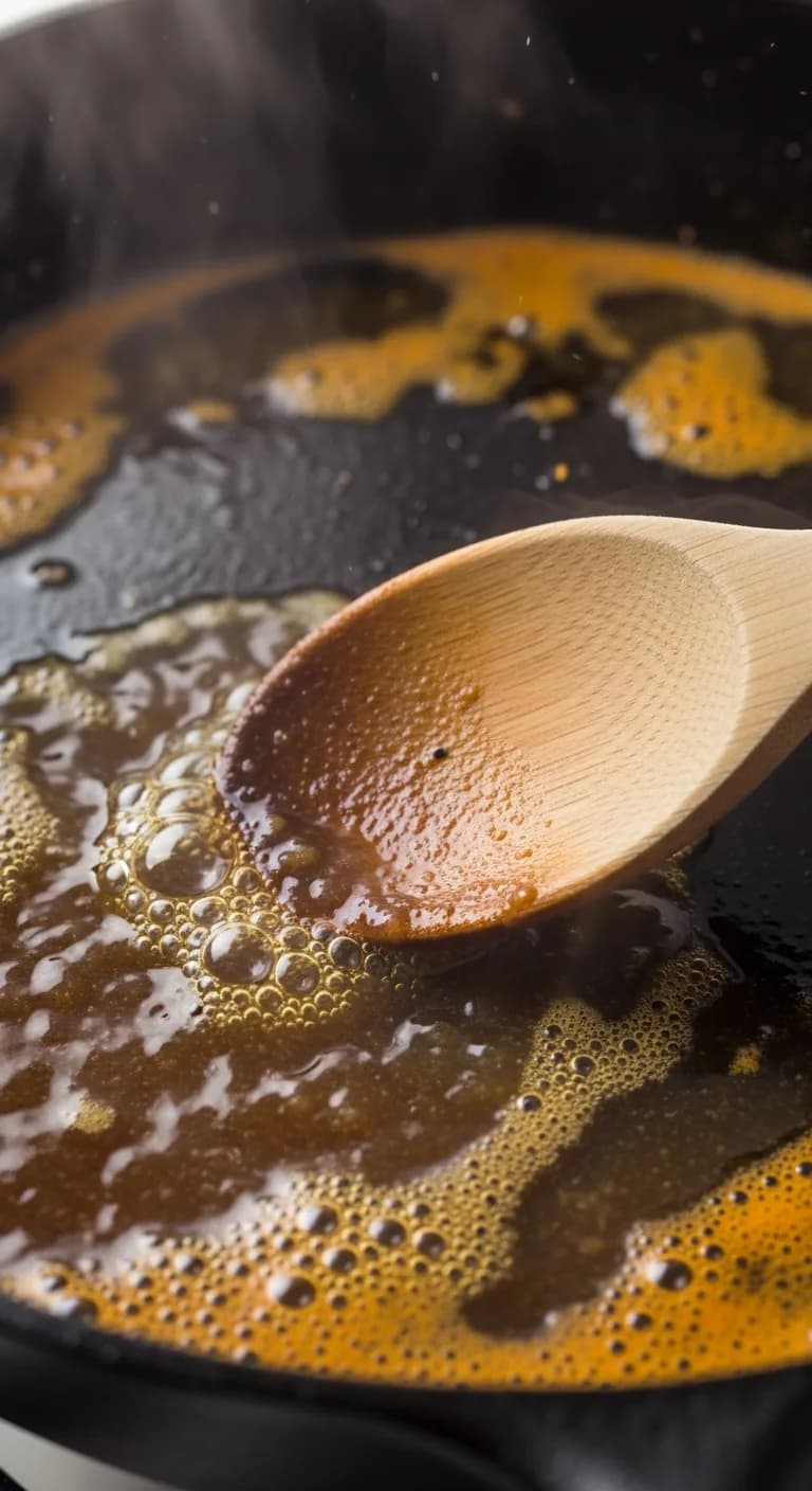 Deglazing pan with beef broth and scraping browned bits
