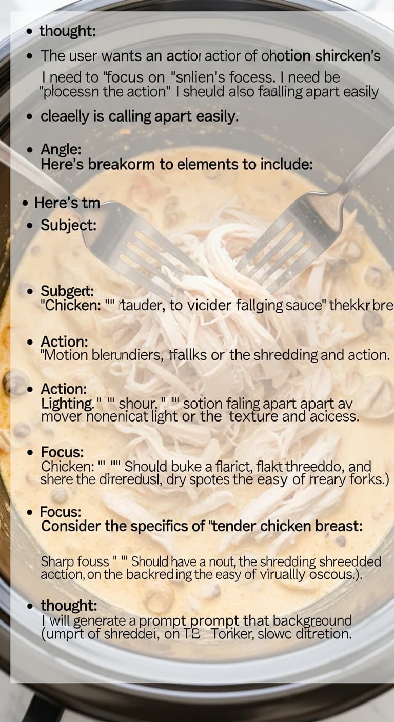 Using two forks to shred the cooked Italian chicken directly in the slow cooker.