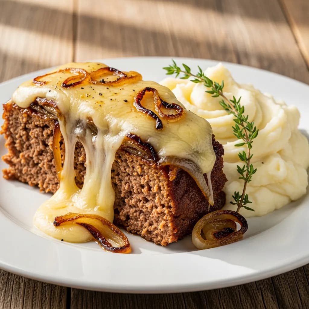 Image of Slow Cooker French Onion Meatloaf (Juicy & Cheesy)