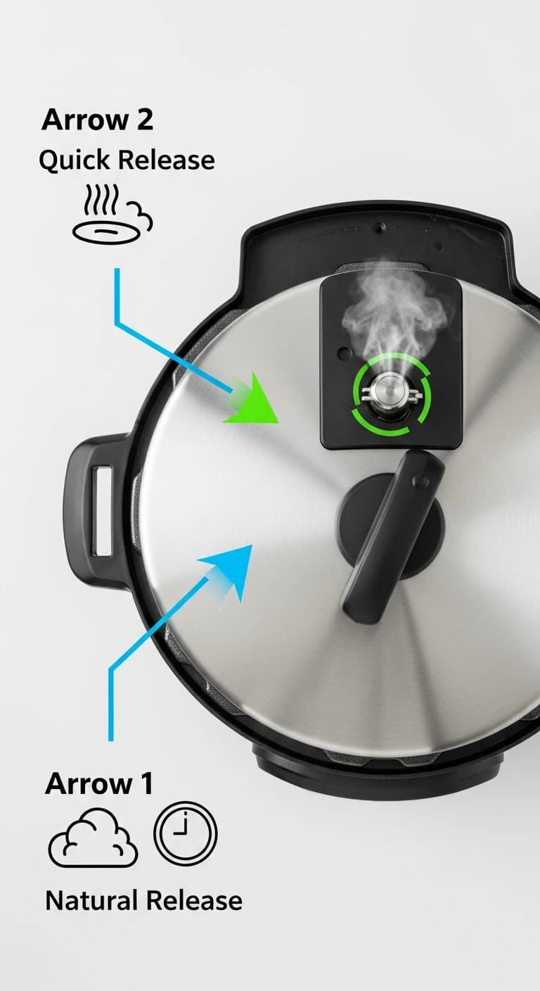 Choosing between 'Natural Release' and 'Quick Release' options after pressure cooking.