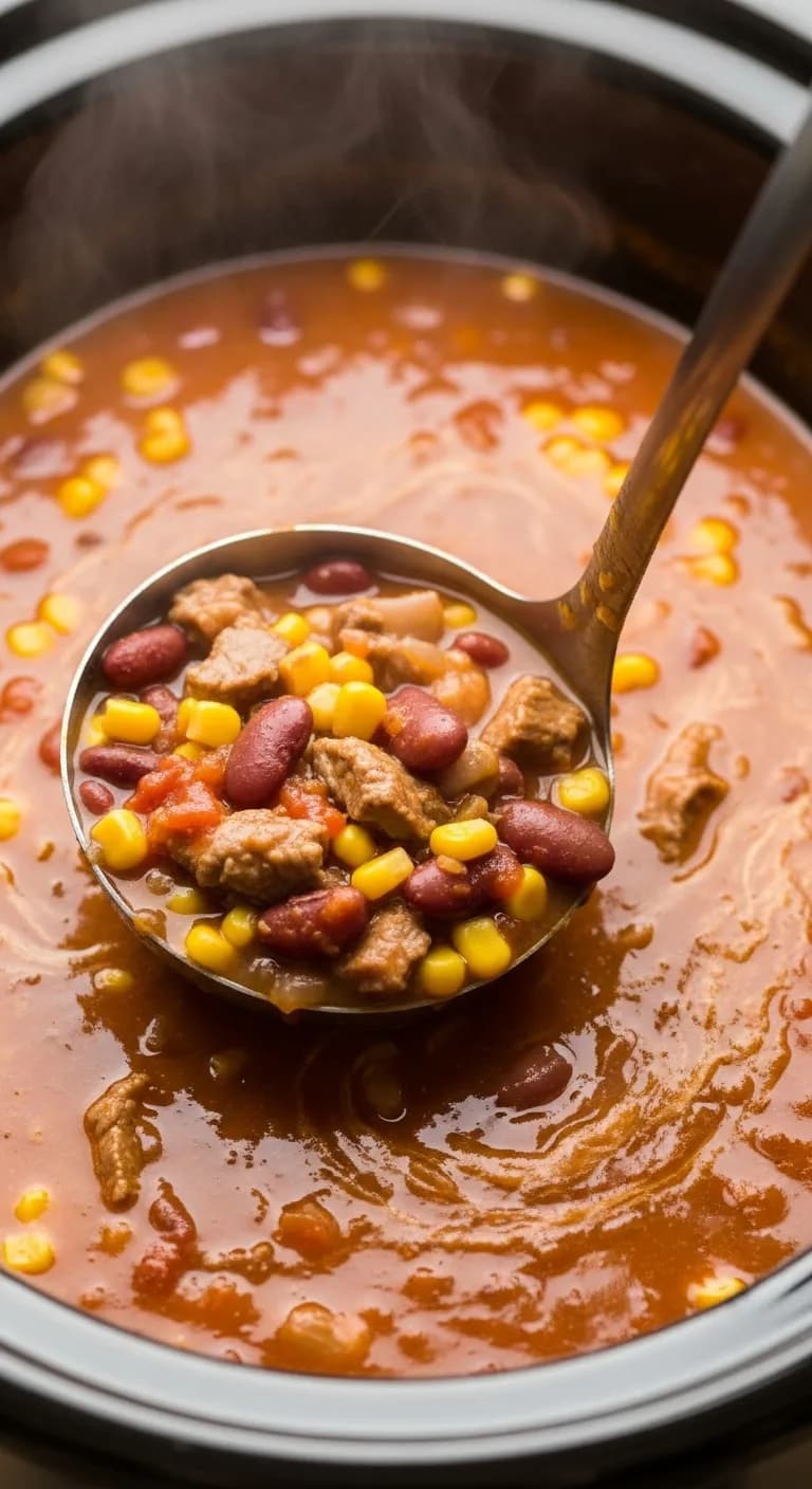 Stirring all taco soup ingredients together in the slow cooker
