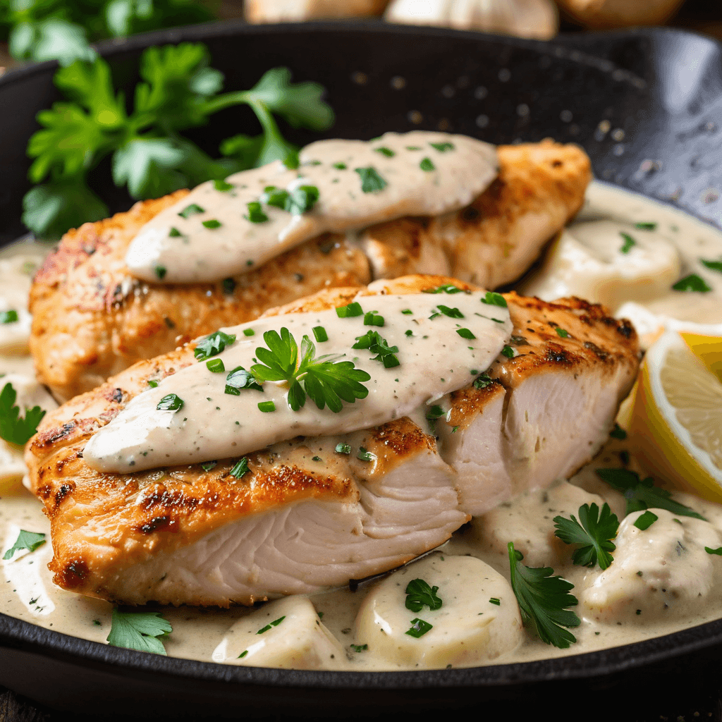 Image for Crispy Pan-Seared Chicken with Dreamy Garlic Cream Sauce